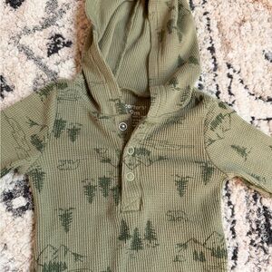 Carters 9 months Green Hooded Baby Onesie with Forest Print